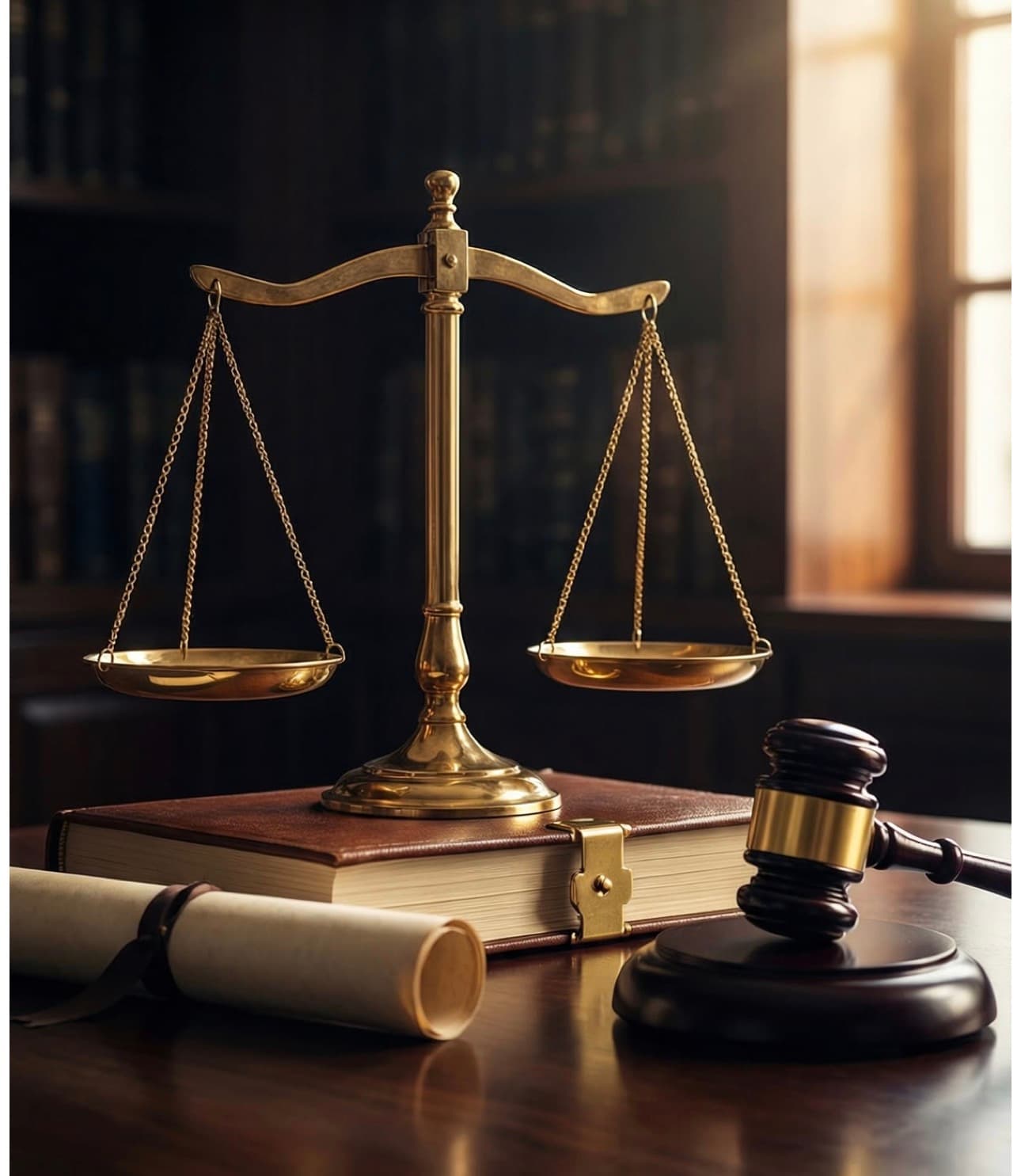Scales of justice and gavel on a law book